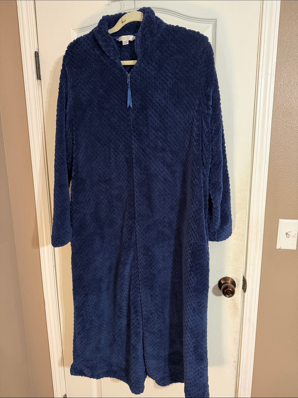 Cozy Full-Length Navy Plush Robe with Zip Front